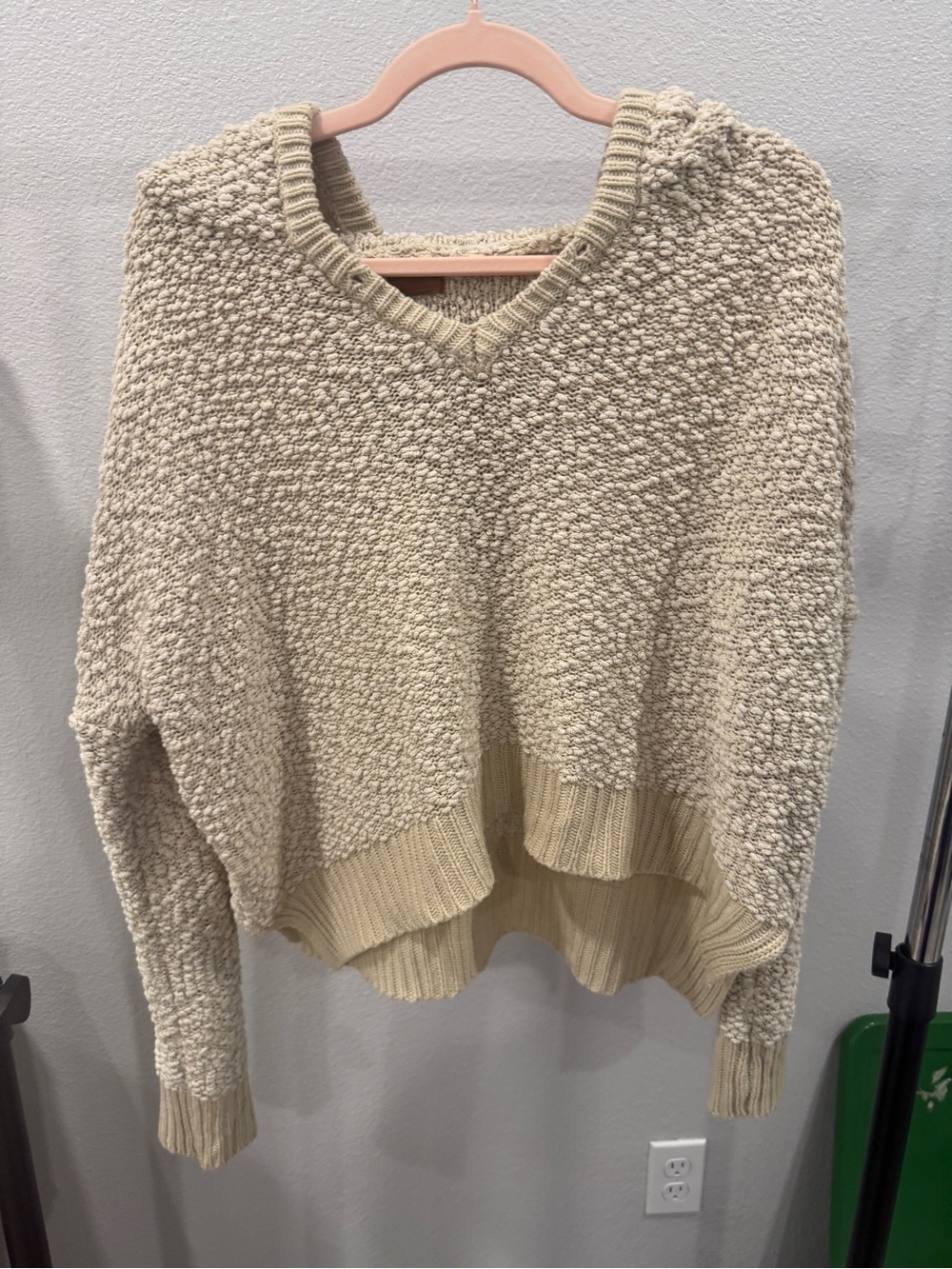 POL Cream Popcorn-Knit Hooded Sweater Oversized Medium Missing string - Picture 5 of 9